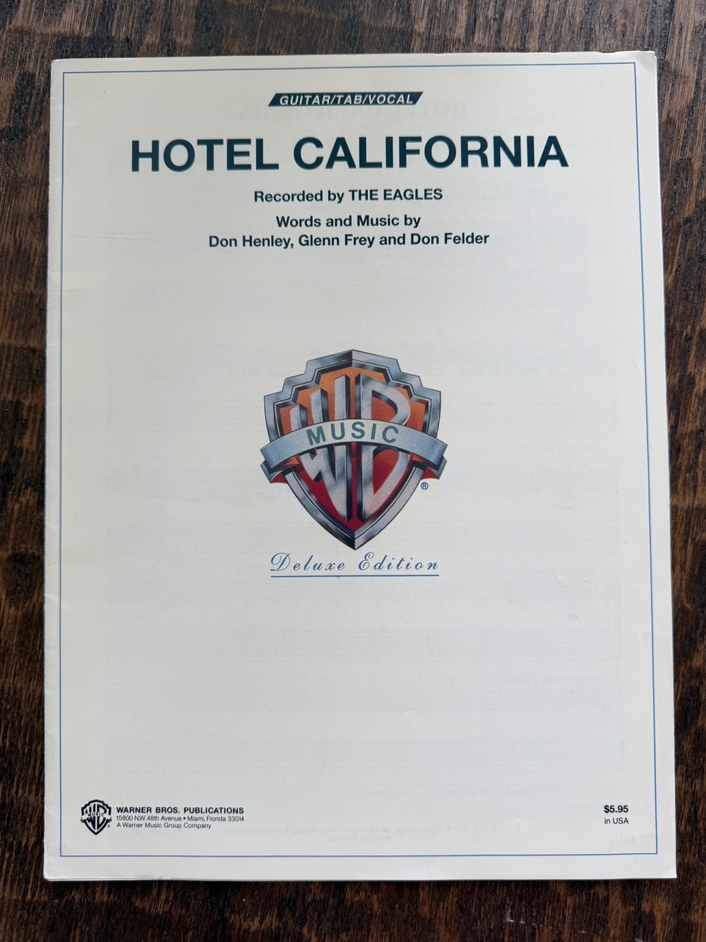 The Eagle's Hotel California Deluxe Edition Sheet Music 1997 Guitar Tab Vocal